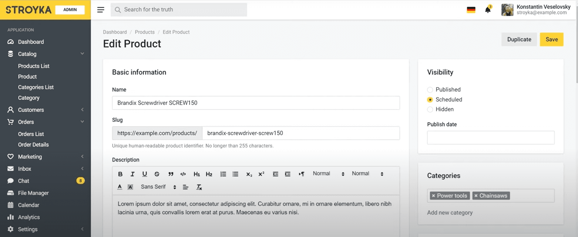 E-commerce Admin Interface